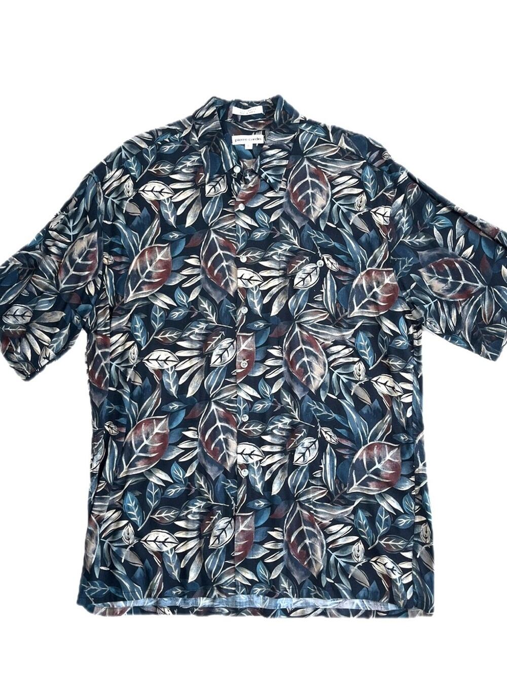 Vintage Pierre Cardin Floral Tropical Button-Up Shirt Soft Rayon Short Sleeve L